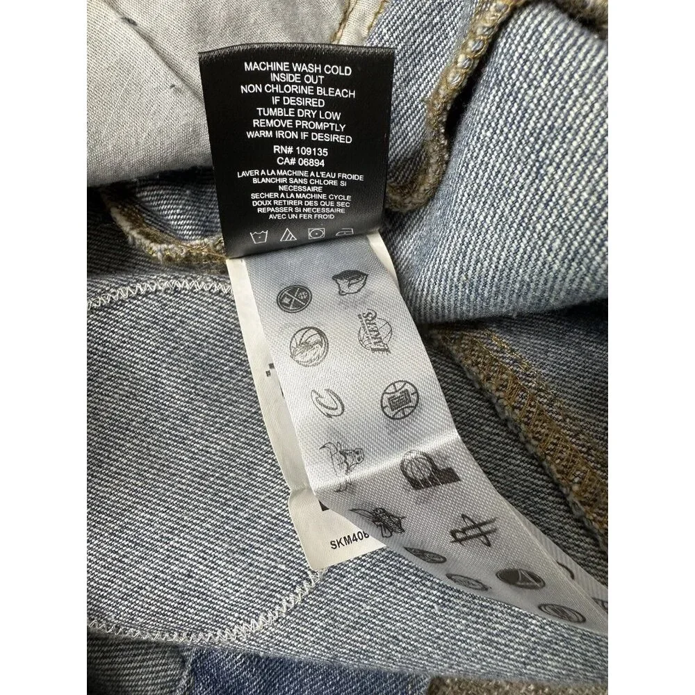 NBA Global Stores Mens Blue Denim Jacket Size Medium Team Stitched Logo Patches - Picture 14 of 14